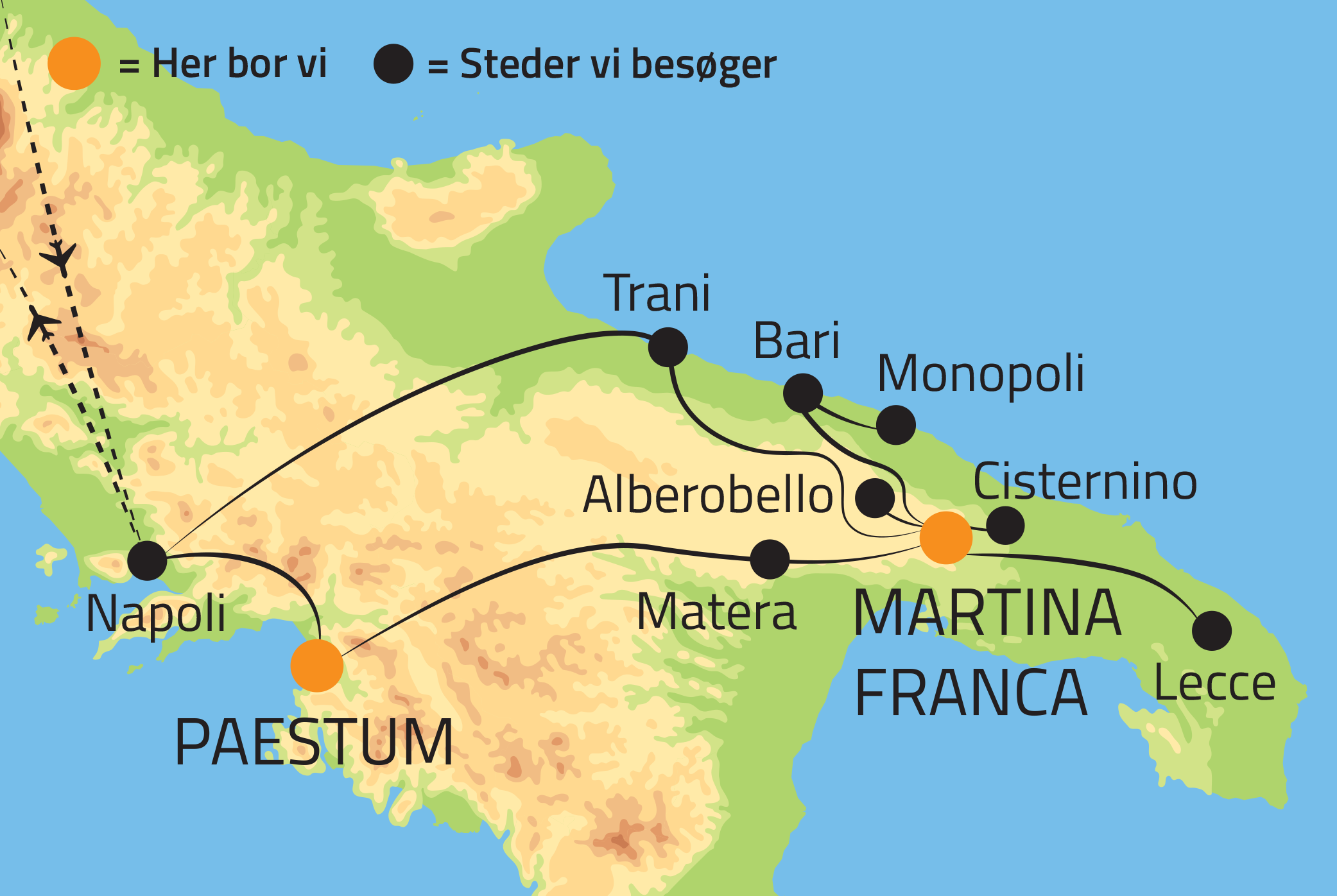 Kort over rejsen et syditaliensk eventyr